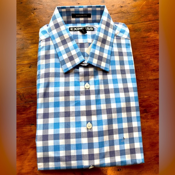 Express Other - NWT Express Blue White Large Check Modern Fit Button Down Shirt